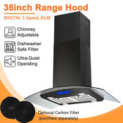 36in Island Mount Range Hood 900cfm Touch Panel Ducted Ductless Stove Vent Black
