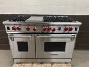 Wolf R486g 48 Pro Gas Range Oven 6 Burners Griddle Stainless Red Knobs