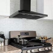 450cfm 36 Inch Wall Mount Range Hood Black Painted Convertible Vent Led 3 Speed