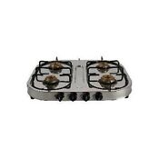 Sunflame 4 Burner Silver Color Stainless Steel Gas Stove Free Hose Pipe