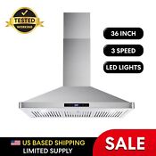 36 In Ducted Wall Mount Range Hood Open Box Stainless Steel Touch Controls