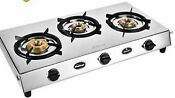 Sunflame Bonus 3 Burner Gas Stove Stainless Steel Manual Ignition Silver Color