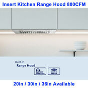 20 30 36 Inch Range Hood Insert Built In 800cfm Kitchen Vent 3 Speed Leds Sliver