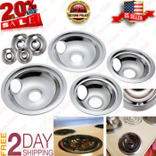 Ge Hotpoint Chrome Stove Drip Pans Electric Burner Covers 4 Top Replacement Set
