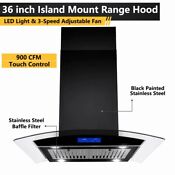 Tieasy 36 Inch Island Range Hood Vent Black Stainless Steel Cooking Fan 900cfm