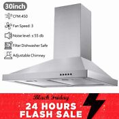30 In Wall Mount Range Hood Stainless Steel 450cfm Convertible Kitchen Vent New