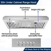 30in Under Cabinet Range Hood Stainless Steel 600cfm Kitchen Cook Vent W Led