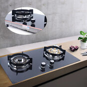 Gas Cooktop Stove Top 2 Burners Built In Natural Gas Stove Tempered Glass Black