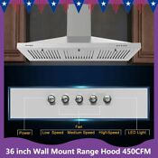 36inch Wall Mount Range Hood 450cfm Stainless Steel Kitchen Stove Vent W Led New