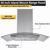 36 In Tieasy Island Hood Vents Stainless Steel 900cfm Kitchen 3 Speed Fan W Leds