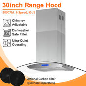 30in Island Mount Range Hood 900cfm Touch Control Led Ducted Ductless 3speed Led
