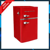 Mini Fridge Retro Two Door Compact 3 2 Cu Ft Red Refrigerator With Freezer