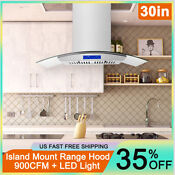 30 Glass Island Range Hood 900cfm Kitchen Stainless Steel Vent 3 Speed Cook Fan
