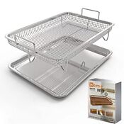 Stainless Steel Air Fryer Basket For Oven With Wire Rack Nonstick Crisper Tray