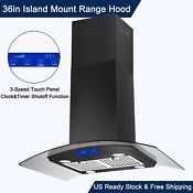 36in Island Mount Range Hood 900cfm Black Stainless Steel Vent Touch Control New