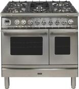 Ilve Updw90fdmpi Professional Plus 36 Inch Dual Fuel Range In Stainless Steel
