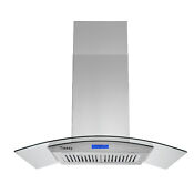 36 Inch 900cfm Stainless Steel Island Range Hood Glass 3 Speed Touch Control Led