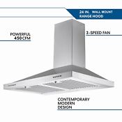 24 Kitchen Wall Mount Range Hood 450cfm Stainless Steel Vented Leds 3 Speed New