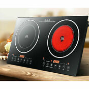Portable Electric Induction Ceramic Cooker Countertop 2 Burner Cooktop 2400w