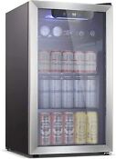 3 2cu Ft Wine Cooler Stainless Steel Beverage Refrigerator Glass Door Fridge 26b