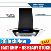 36 Tieasy Island Range Hood Stainless Steel 900cfm Vent Touch Control Black New