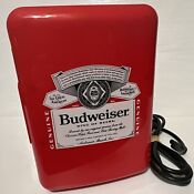 Budweiser Beer Mini Fridge Red White Blue Compact Personal Refrigerator Retro