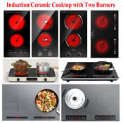 Electric Induction Ceramic Cooktop Built In 2 Burners Stove Touch Knob Control
