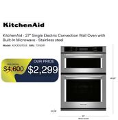 Kitchenaid 27 Single Electric Convection Wall Oven With Built In Microwave 