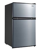 Two Door Compact Refrigerator With Freezer 3 2 Cu Ft Stainless Steel Mini Fridg