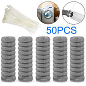 50pcs Washing Machine Lint Traps Snare Drain Filter Screen Steel Wire Mesh Ties