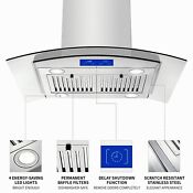 30 Island Mount Kitchen Range Hood Stainless Steel Tempered Glass Touch Control