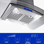 36 In Island Mount Range Hood Vent 900cfm Stainless Steel 3 Speed Touch Control
