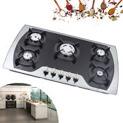 Gas Cooktops 5 Burners Stainless Steel Sealed Stove Tops Cooker Home Use Black
