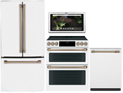 Ge Cafe Matte White Counter Depth French Door Refrigerator And Double Oven Range