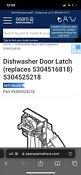 Frigidaire Dishwasher Door Latch Assembly 5304525218 