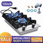 Kitchen Gas Cooktop Dual Burners Black Tempered Glass Countertop Drop In Gas New