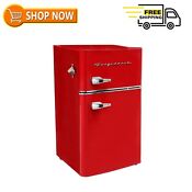 Mini Fridge Retro Two Door Compact 3 2 Cu Ft Red Refrigerator With Freezer New