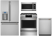 Ge Cafe 4 Piece Stainless Kitchen Package With Slide In 30 Dual Fuel Range