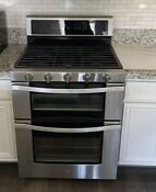 6 0 Cu Ft Double Oven Gas Range With Center Oval Burner In Stainless Steel