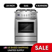 24 In Gas Range 4 Sealed Burners Convection Oven In Stainless Steel