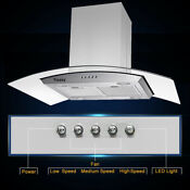 36 In Island Mount Stainless Steel Tempered Glass Range Hood Mechanical Panel