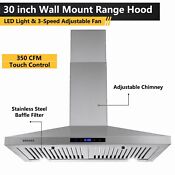 30 Inch Wall Mount Range Hood Vent Kitchen Stainless Steel Vented Touch Control