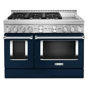 Kitchenaid Kfgc558jib 48 Inch Smart Commercial Style Gas Range In Ink Blue