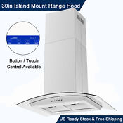 30in Island Mount Range Hood 900cfm Tempered Glass Touch Button Control W Leds
