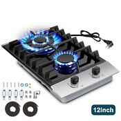 12in Gas Cooktop 2 Burners Ng Lpg Tempered Glass Drop In Kitchen Gas Hob New