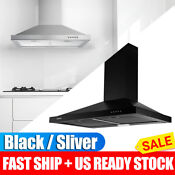 30inch Wall Mount Range Hood Stainless Steel Kitchen Cooking Vent 450cfm W Led