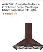 Akdy 30 Wall Mount Range Hood Embossed Copper Hood Fan For Kitchen Rh0400