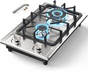 Anhane Portable Gas Stove Cooktop 2 Burners 12 Inch Stainless Steel Dual Fue