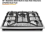 30in Portable Stainless Steel Gas Cooktop 5 Burners Gas Stove Ng Lpg Conversion