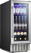 15 Beverage Refrigerator Under Counter Built In Wine Cooler Fridge Glass Door